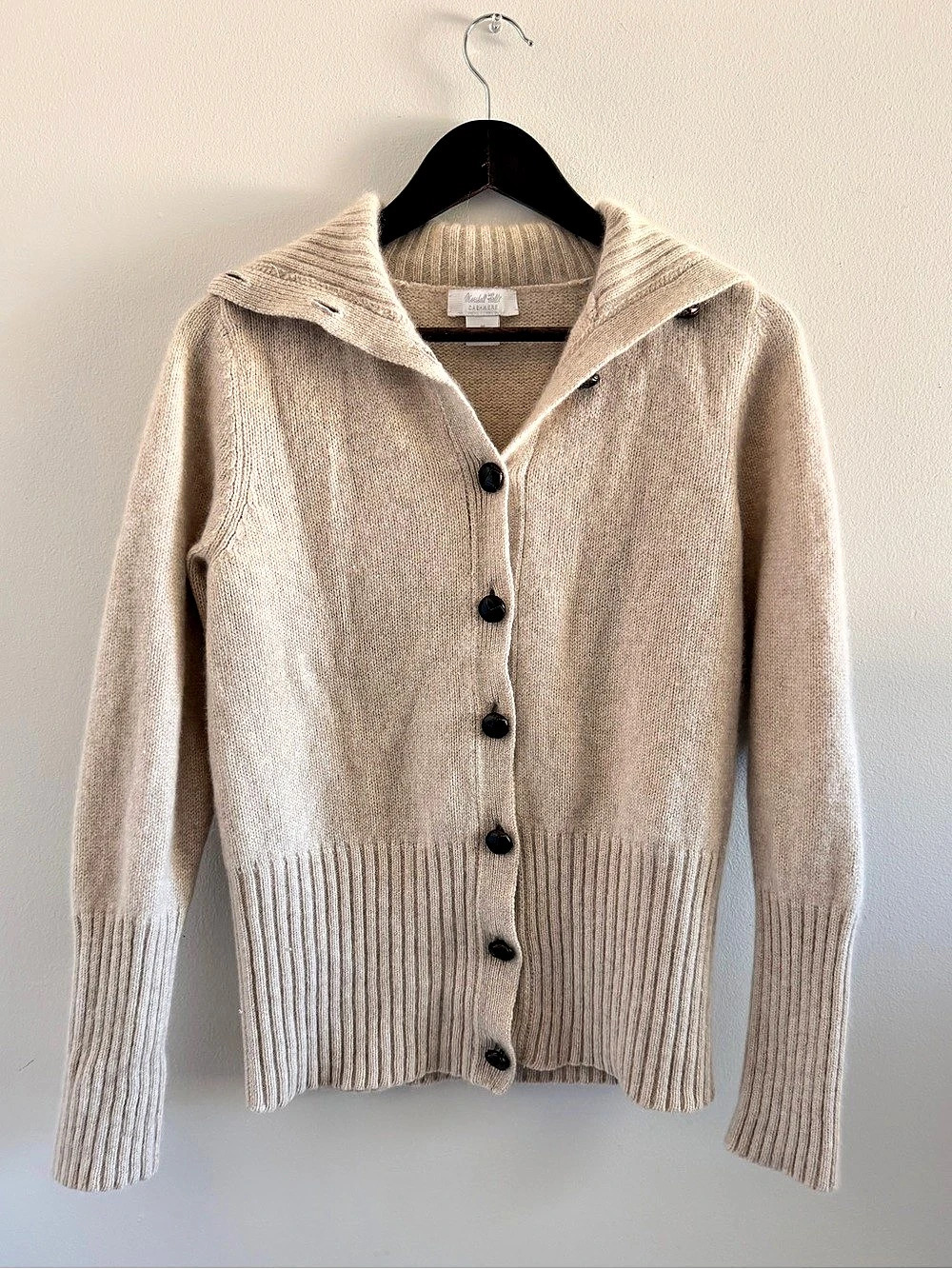 Grandma Core Vintage Marshall Field’s Cashmere Knit Button Cardigan in Beige